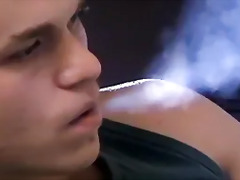 Twink cigar smoker jerks off until he sprays jizz on himself
