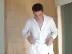 Skinny young euro cums hard after fucking dildo solo